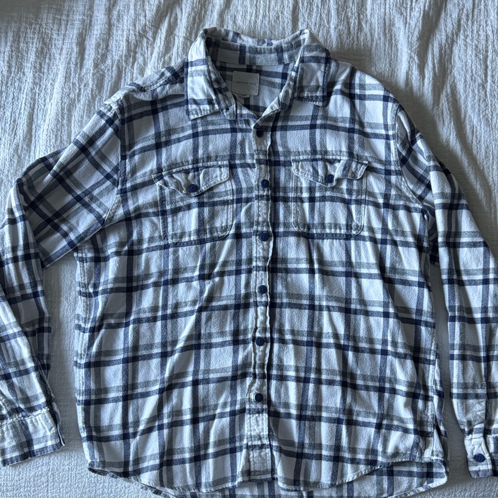American Eagle Outfitters Navy and White Checkered Shirt